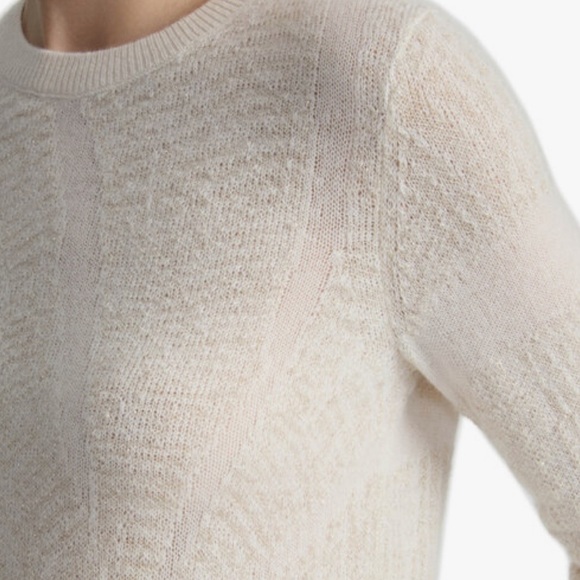 LAFAYETTE 148 NEW YORK Ivory Metallic Spiral Cashmere Crewneck Sweater - Picture 3 of 9